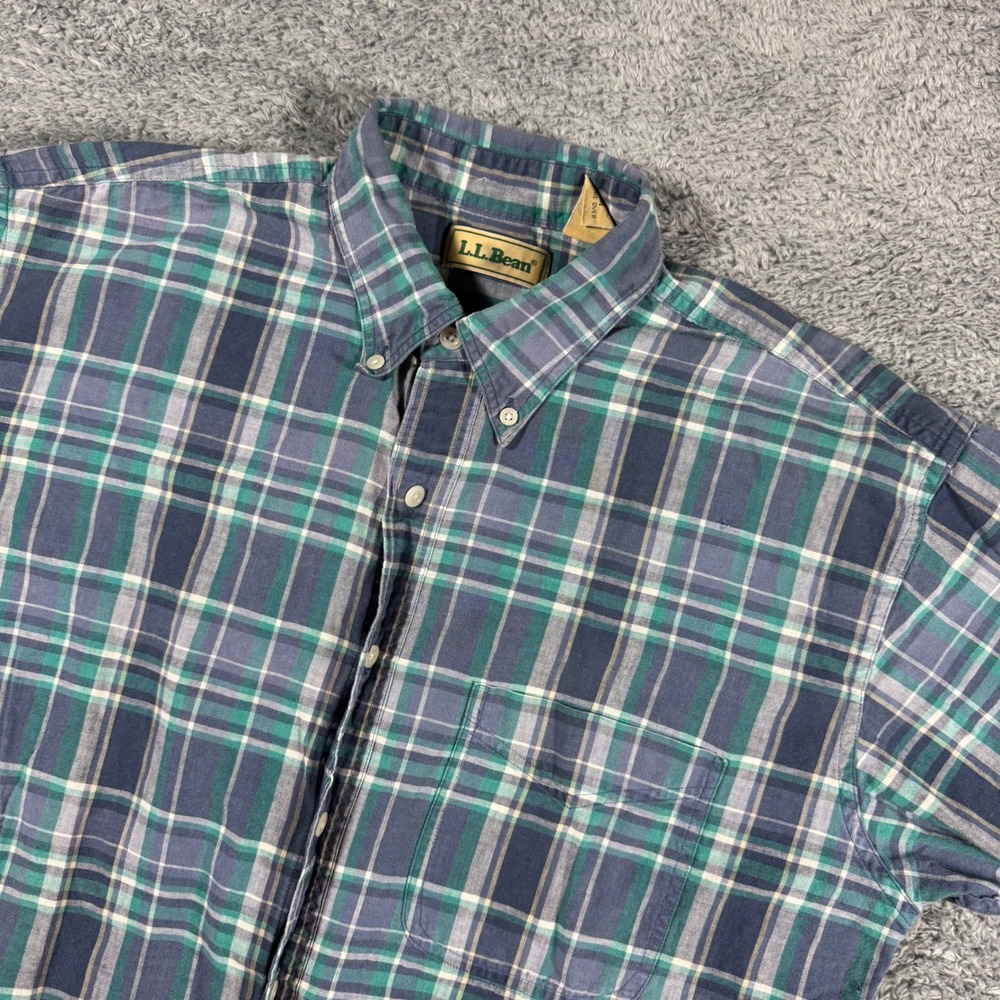 Vintage LL Bean Plaid Shirt‎ Mens M Tall Linen Blend Short Sleeve Multicolor